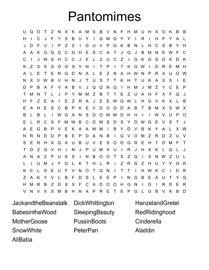 Pantomimes Word Search