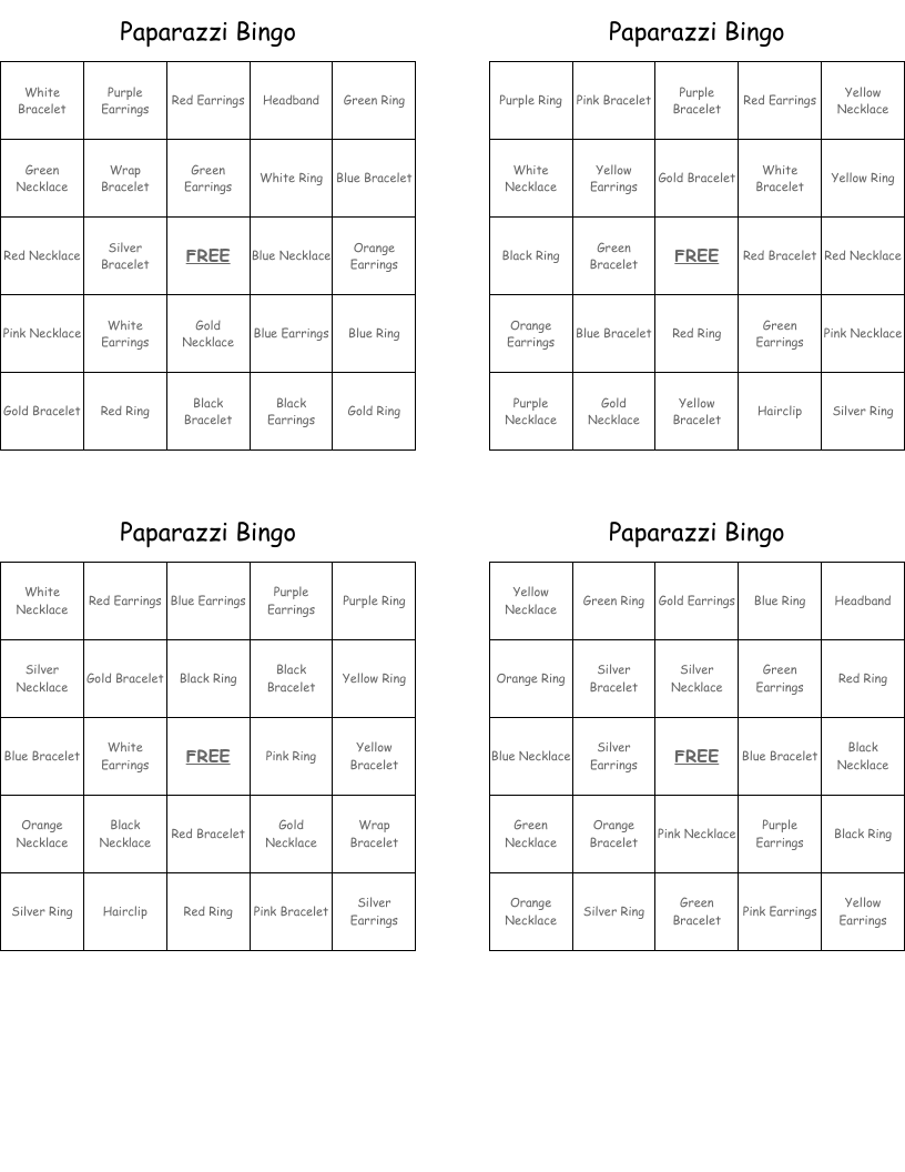 Paparazzi Bingo