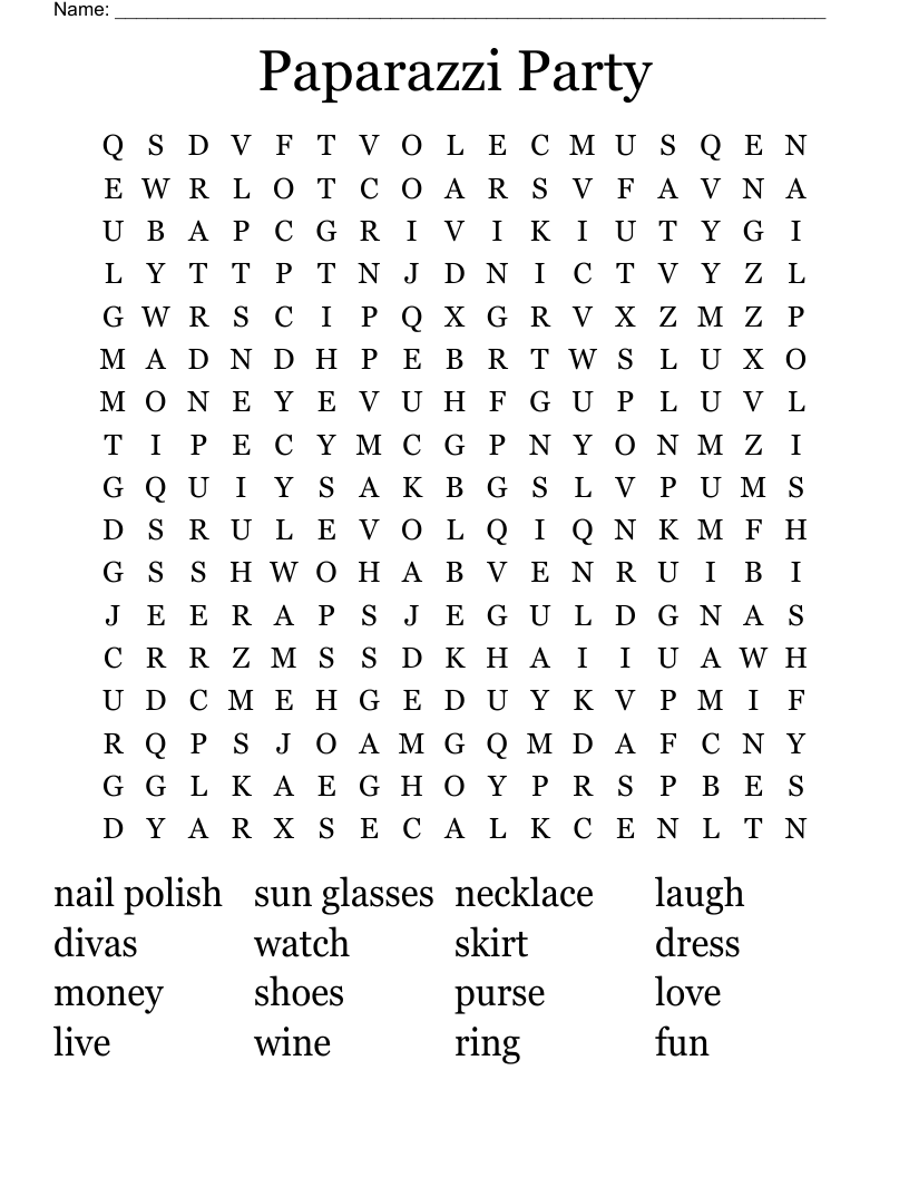 Paparazzi Party Word Search