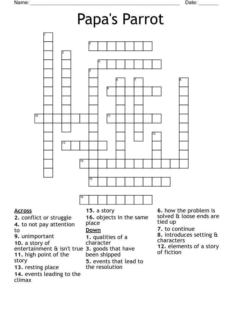 Papa's Parrot Crossword