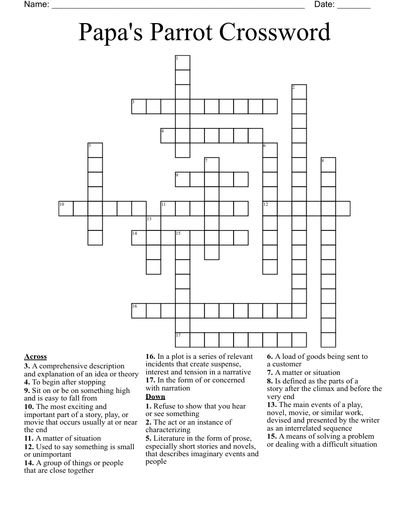 Papa's Parrot Crossword 
