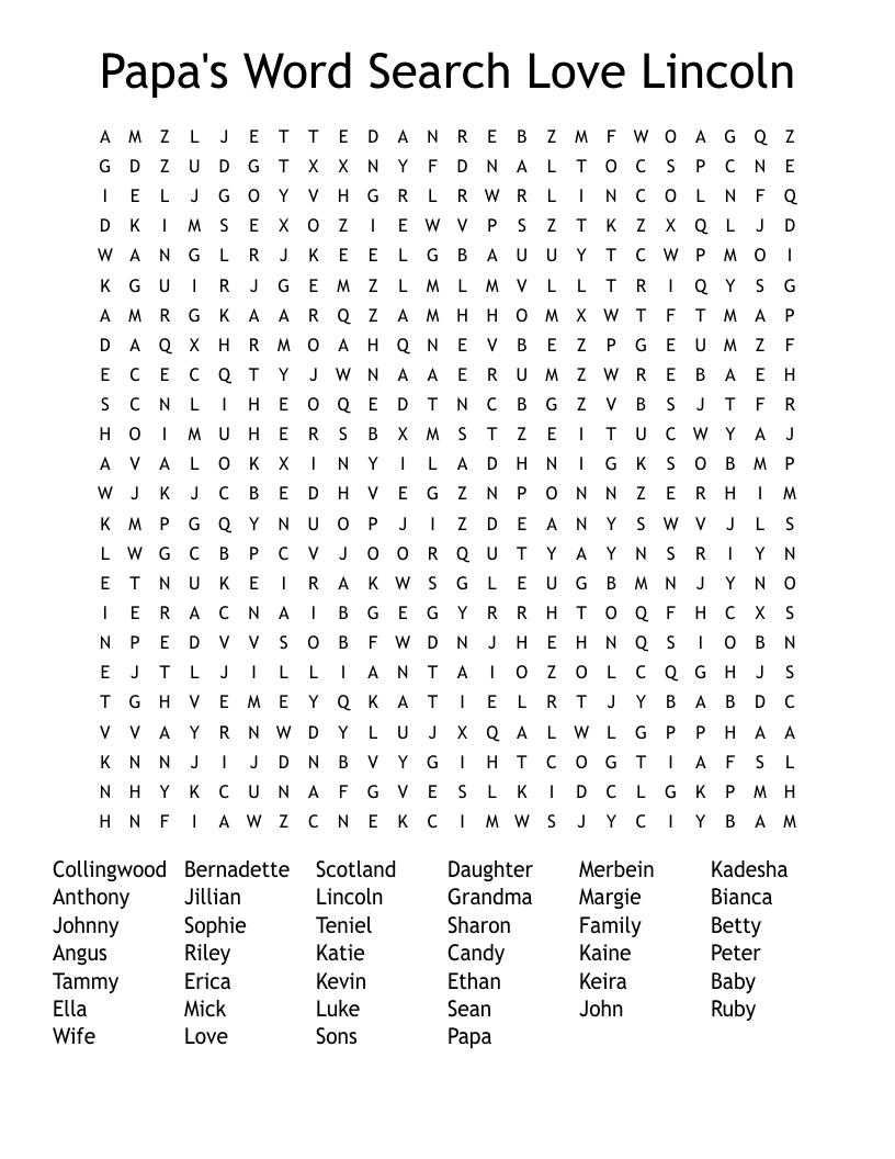 Papa's Word Search  Love Lincoln