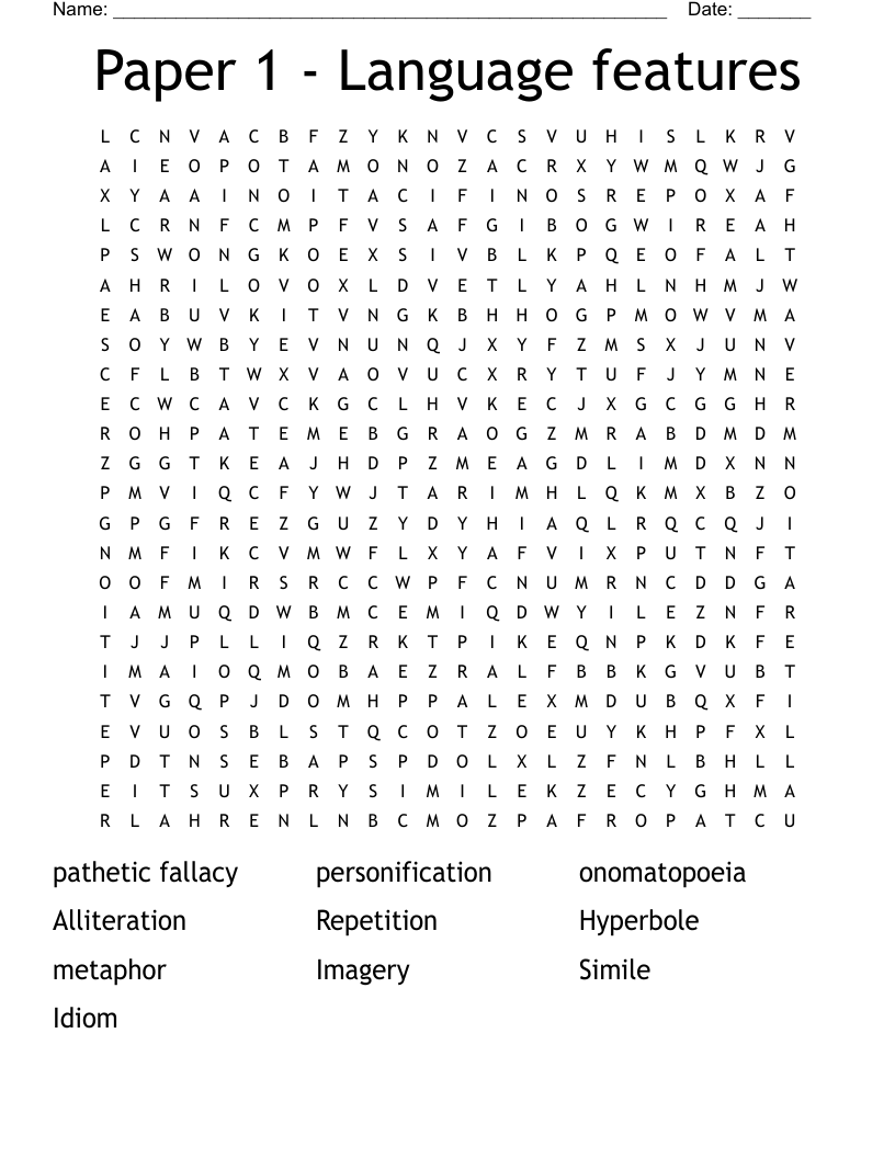Paper 1 - Language features Word Search