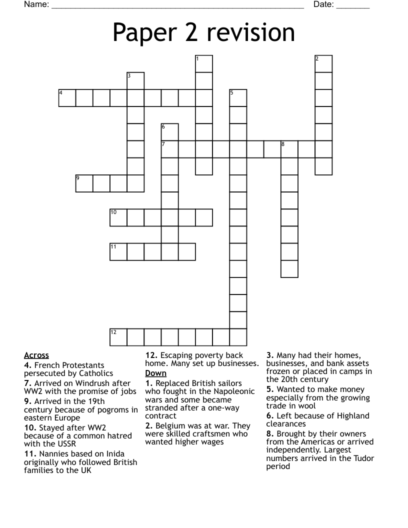 Paper 2 revision Crossword