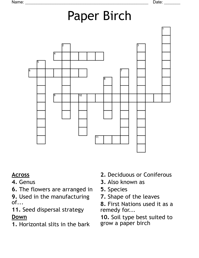 Paper Birch Crossword