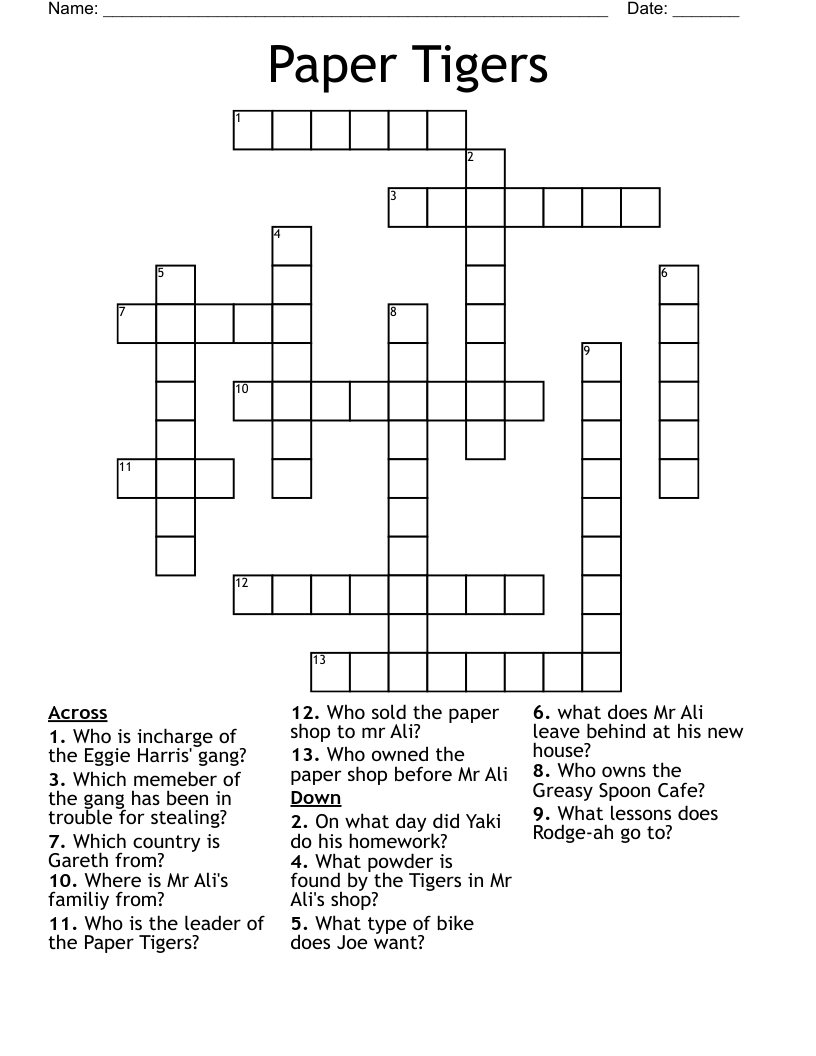 Paper Tigers Crossword