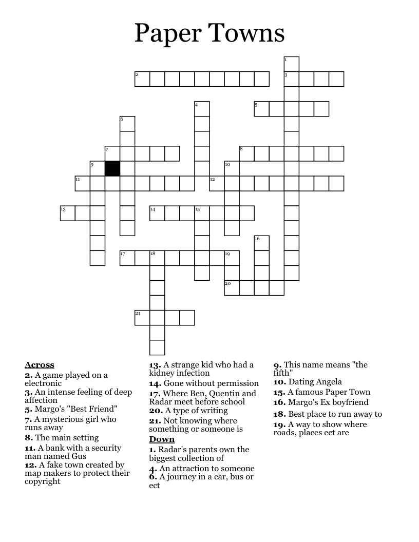 Paper Towns Crossword