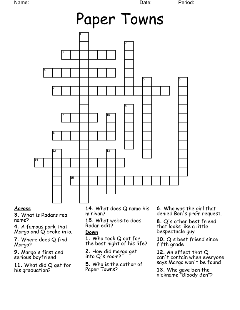 Paper Towns Crossword