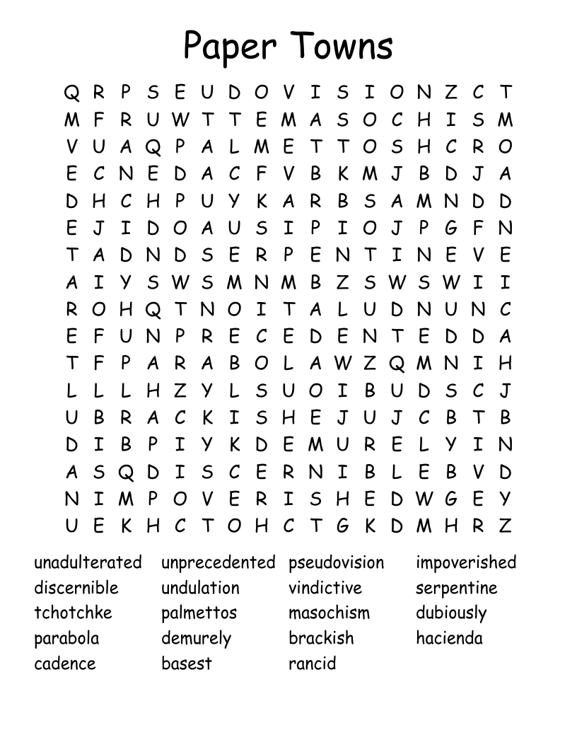 Paper Towns Word Search