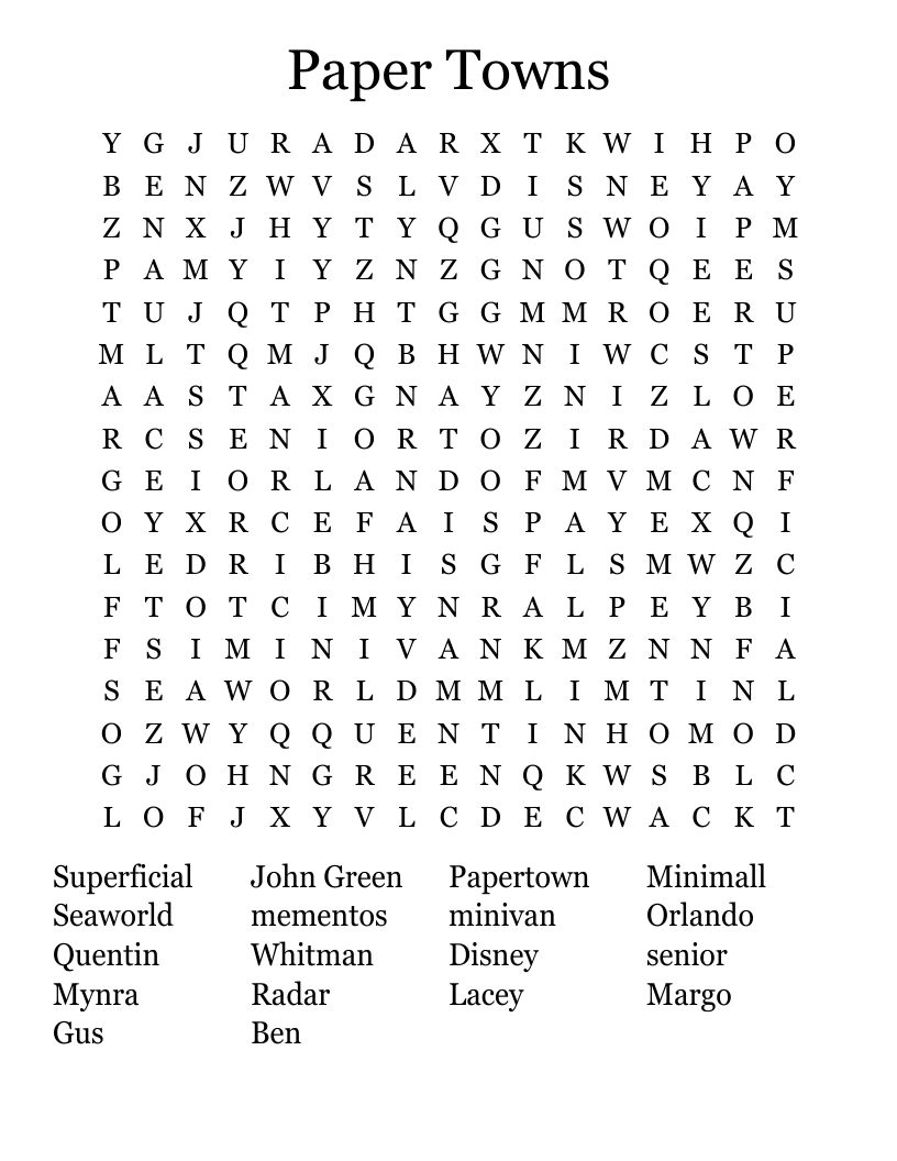 Paper Towns Word Search