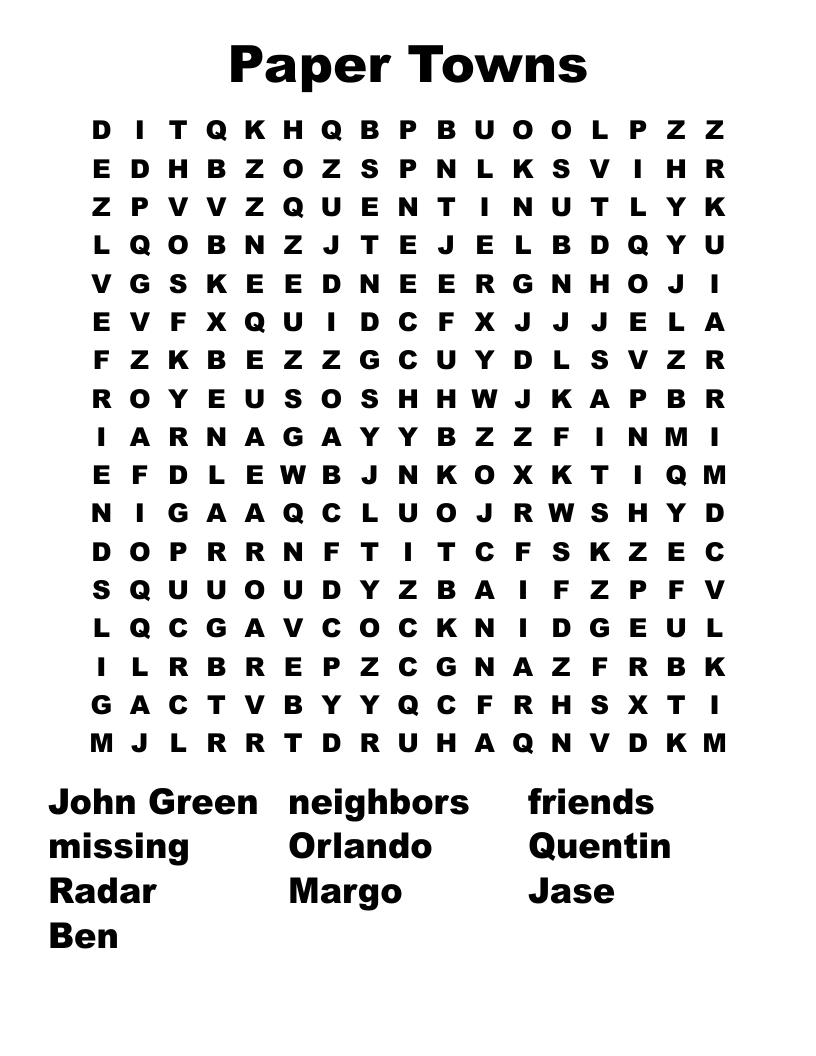 Paper Towns Word Search
