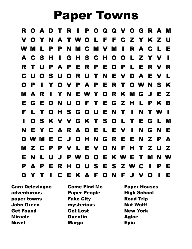 Paper Towns Word Search
