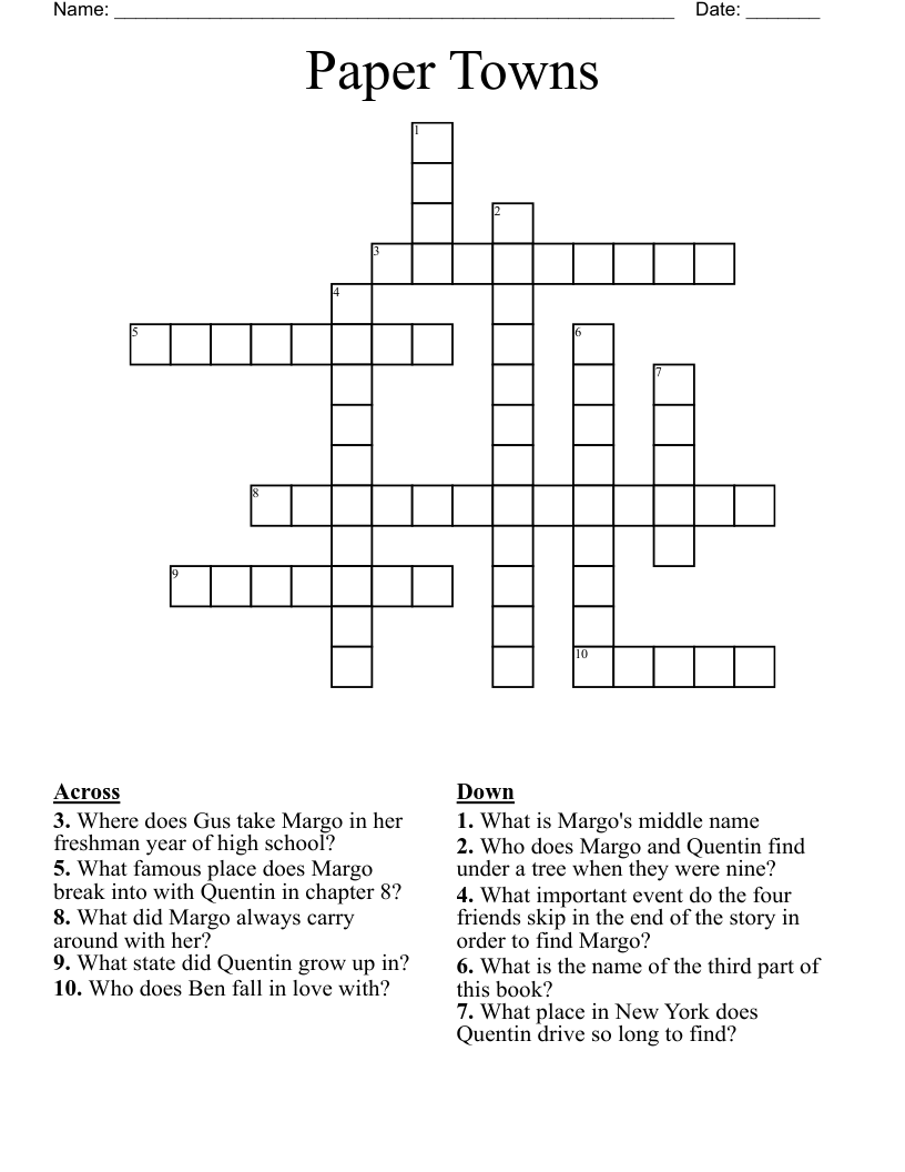 Paper Towns Crossword
