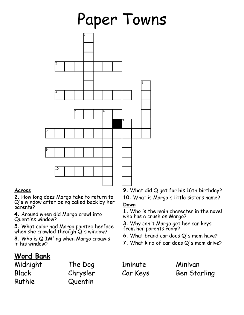 Paper Towns Crossword