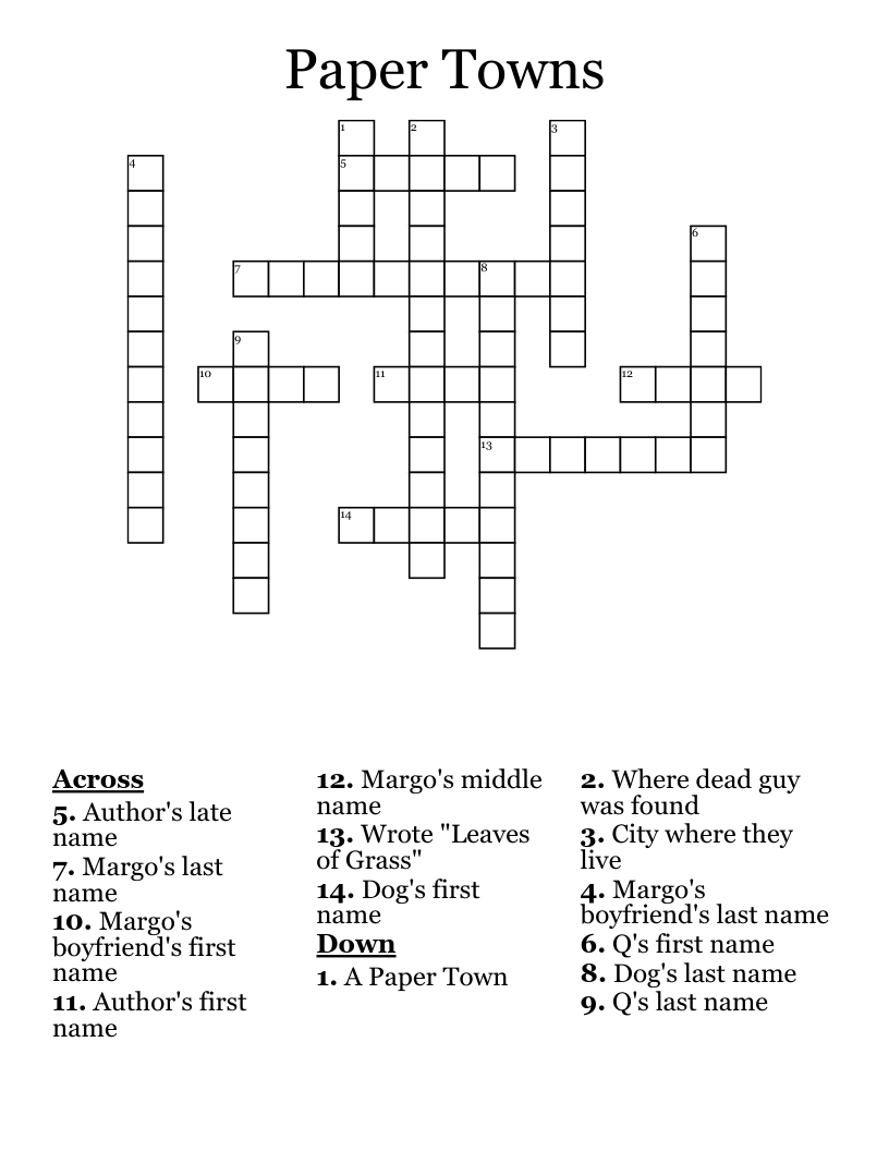 Paper Towns Crossword