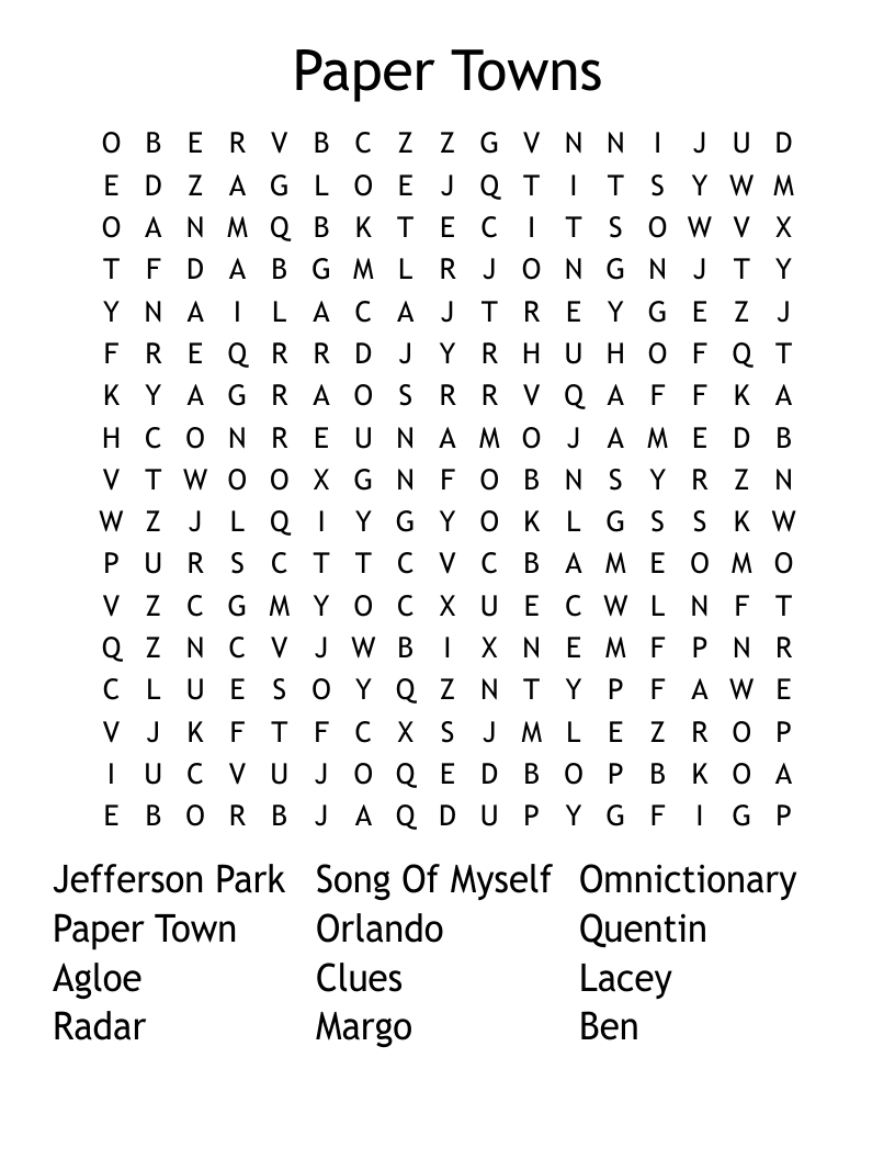 Paper Towns Word Search