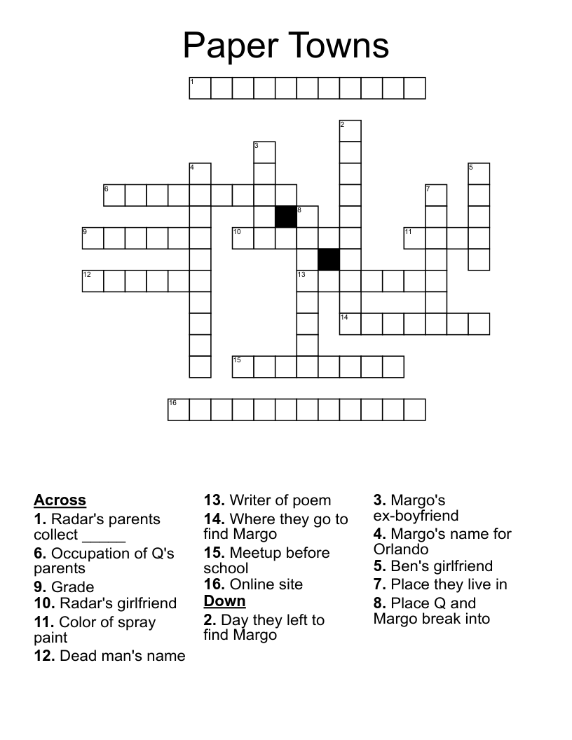 Paper Towns Crossword