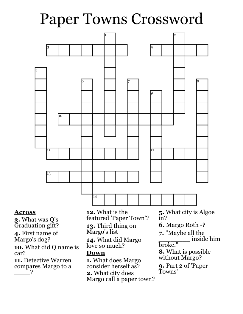 Paper Towns Crossword
