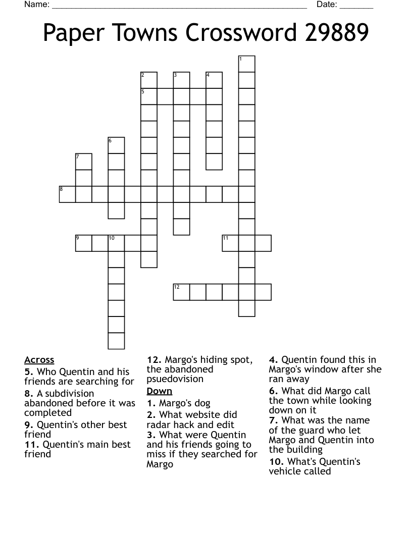 Paper Towns Crossword 29889