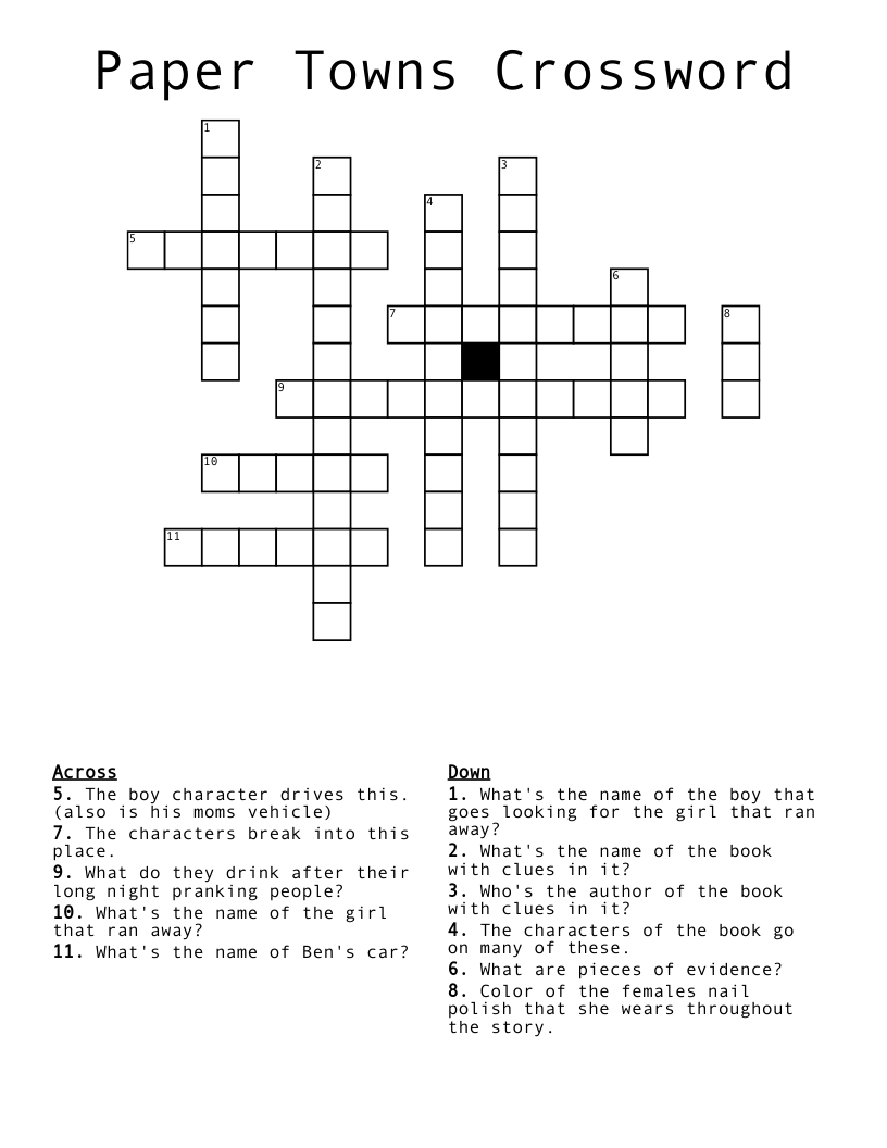 Paper Towns Crossword