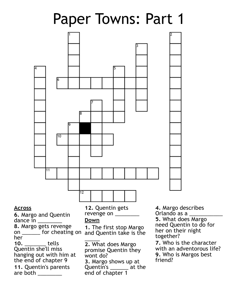 Paper Towns: Part 1 Crossword