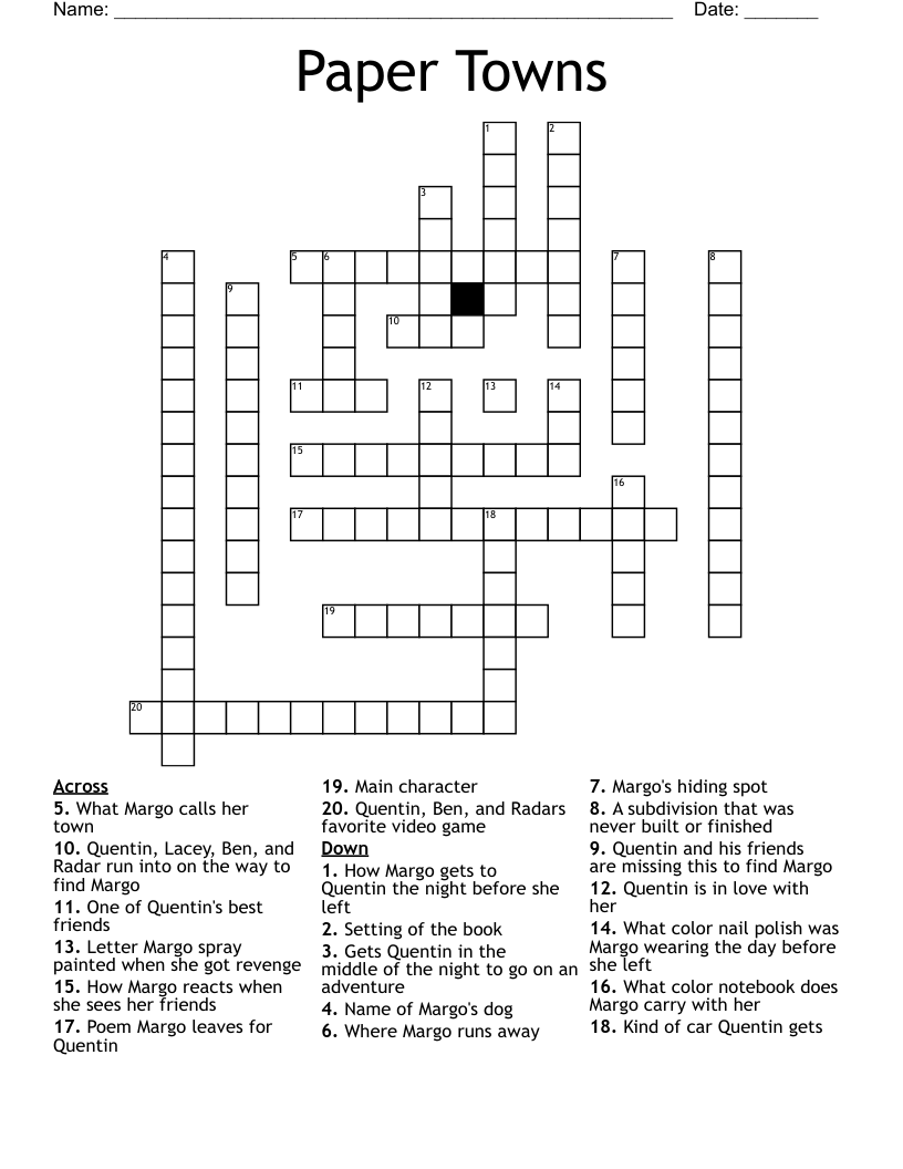 Paper Towns  Crossword