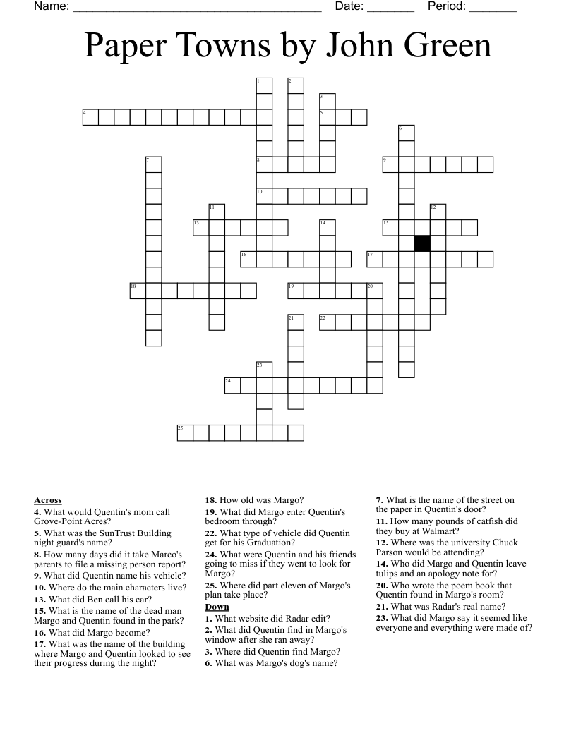 Paper Towns by John Green Crossword
