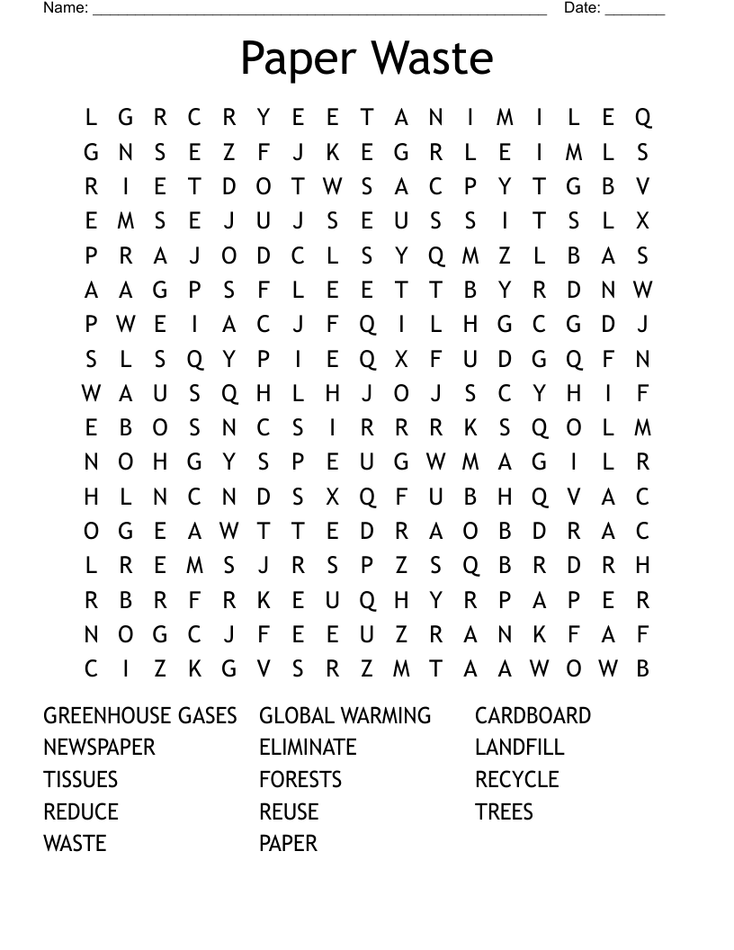 Paper Waste Word Search