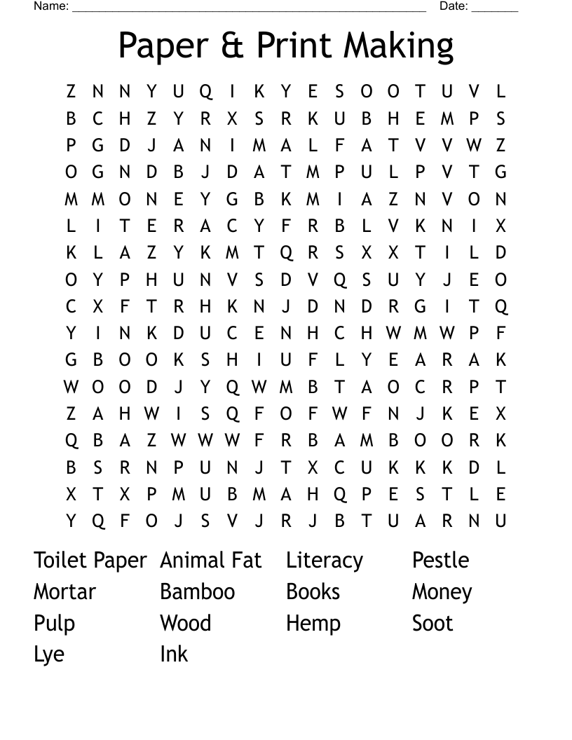 Paper & Print Making Word Search