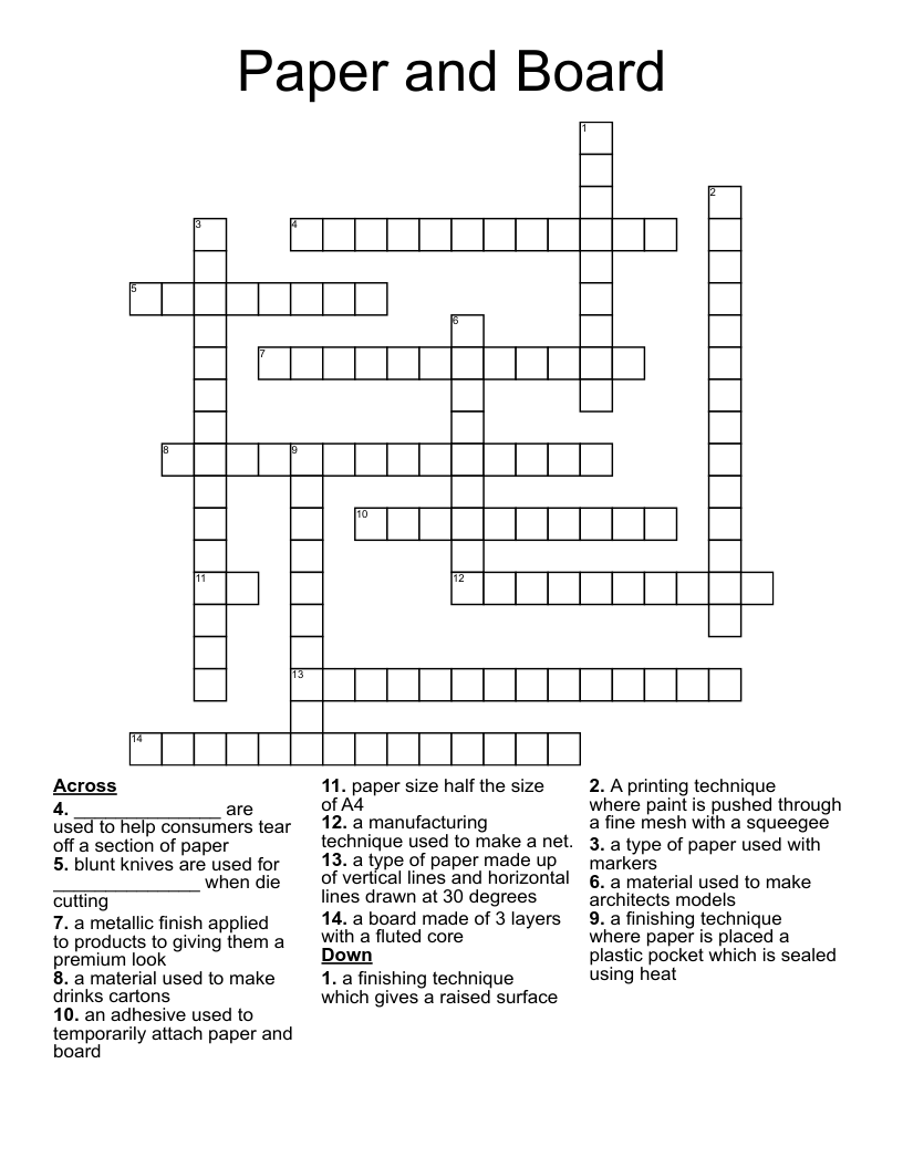 Paper and Board Crossword