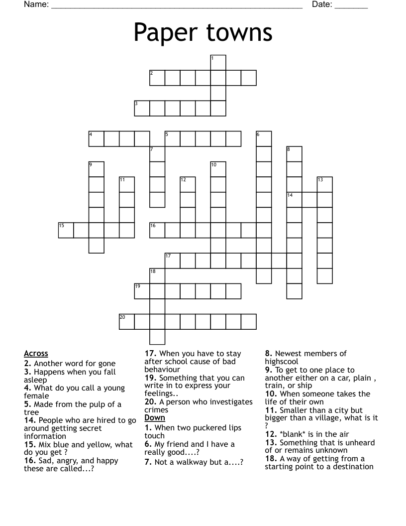 Paper towns  Crossword