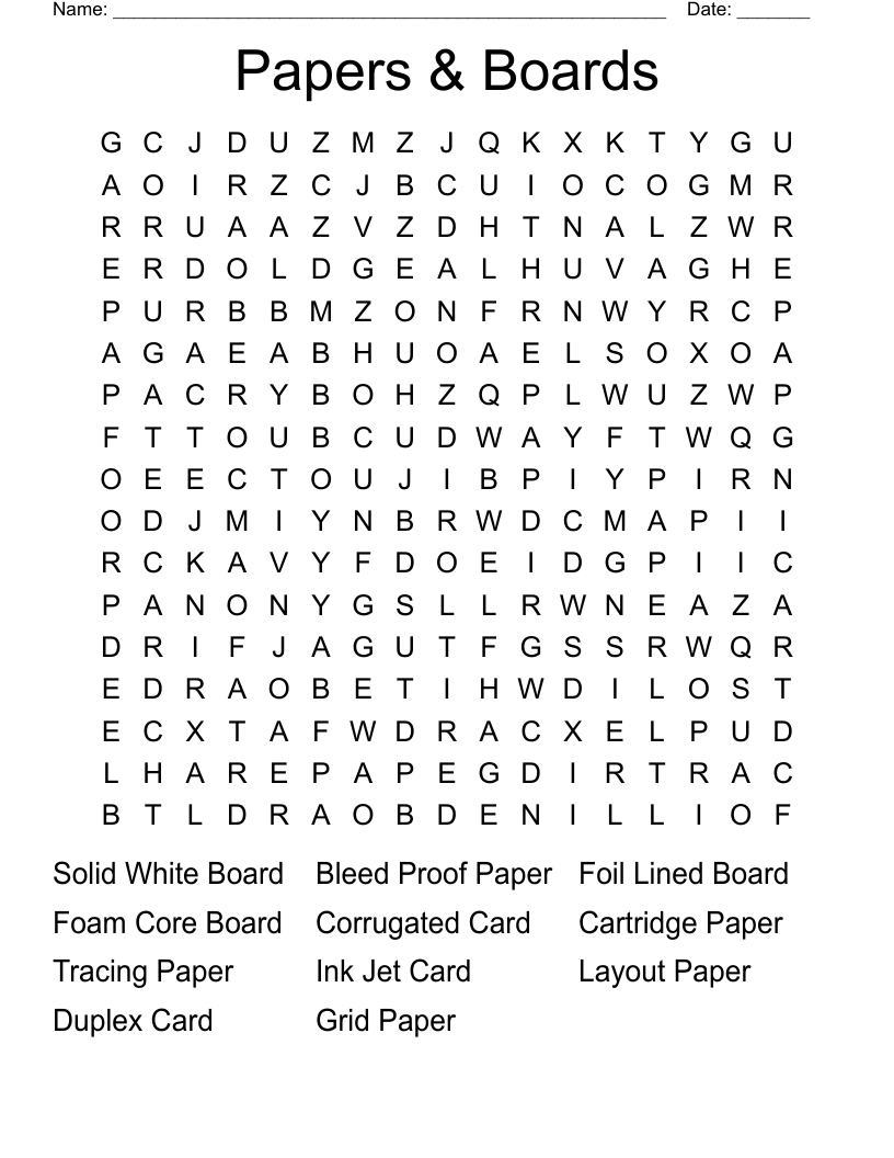 Papers & Boards Word Search
