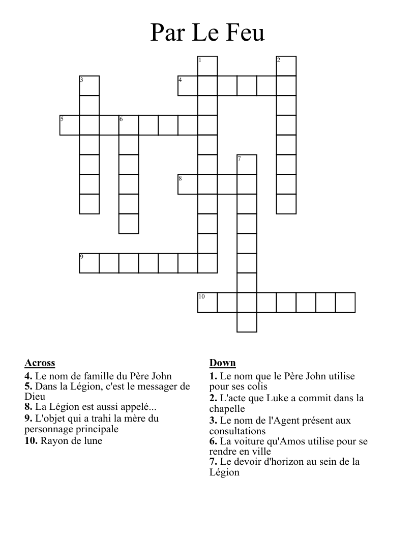 Par Le Feu Crossword