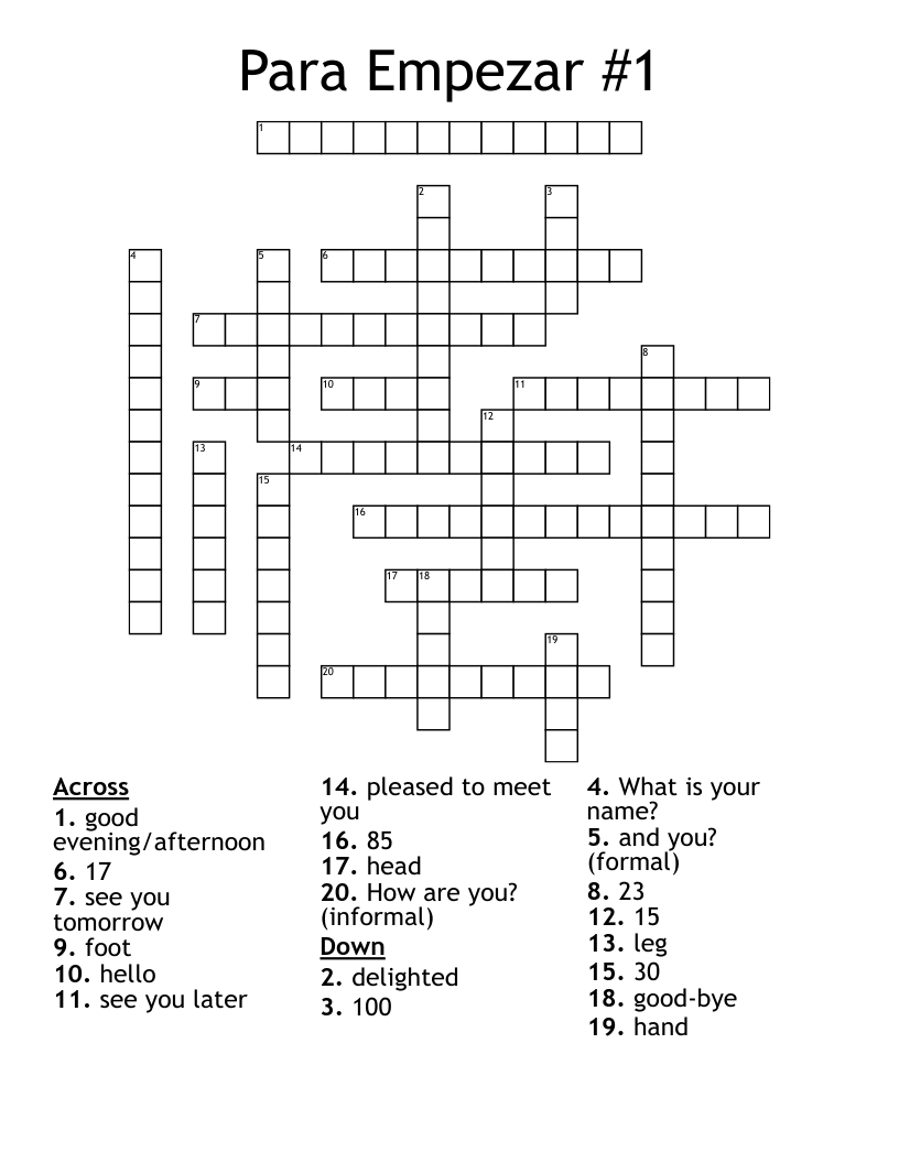 Para Empezar #1 Crossword