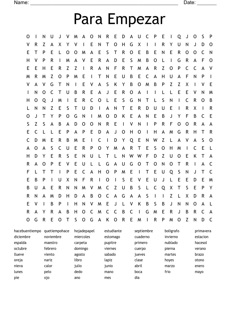 Para Empezar Word Search