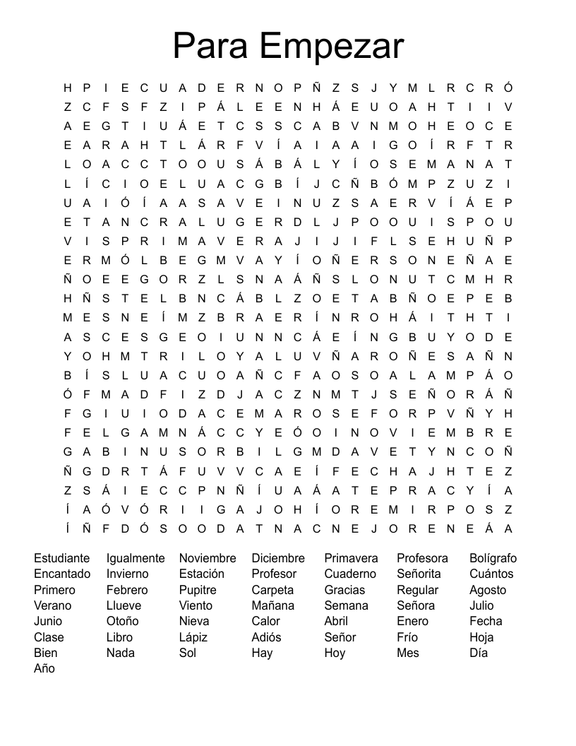 Para Empezar Word Search