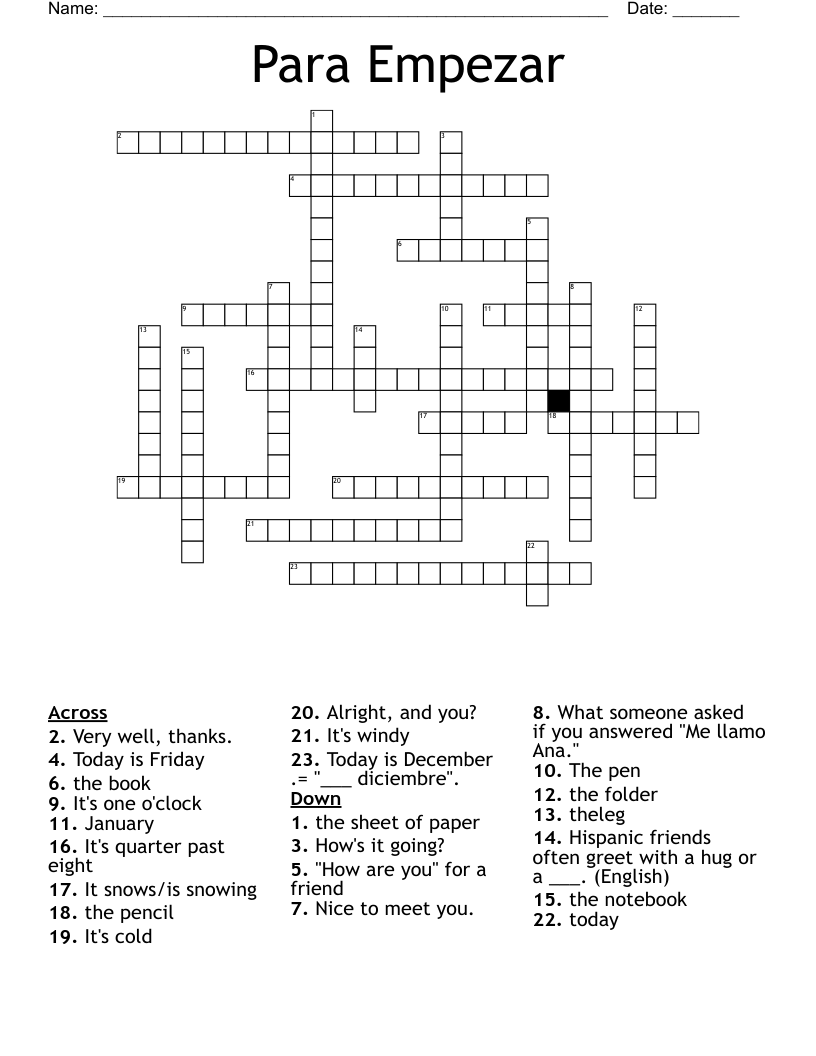 Para Empezar Crossword