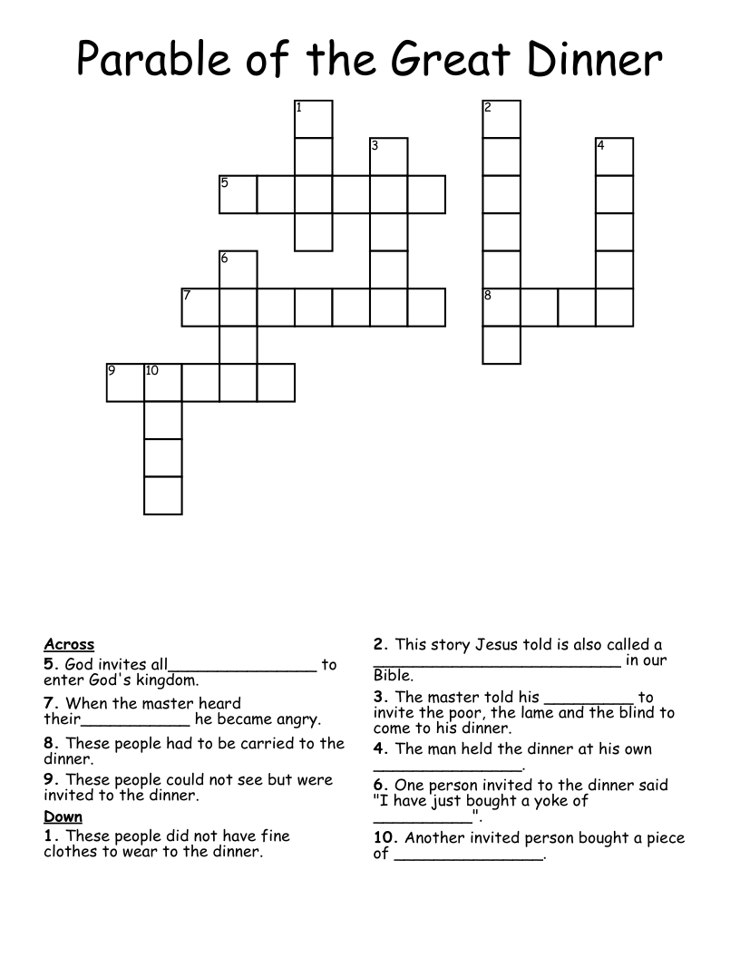 Parable of the Great Dinner Crossword
