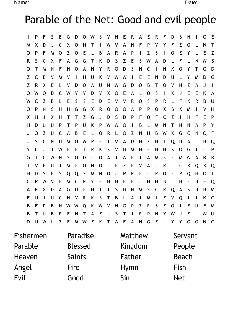 Parable of the Net: Good and evil people Word Search