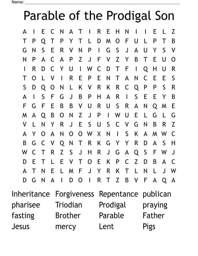 Parable of the Prodigal Son Word Search