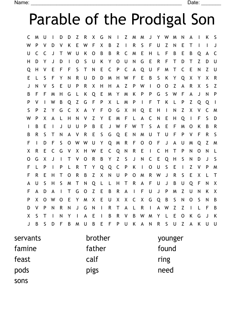 Parable of the Prodigal Son Word Search