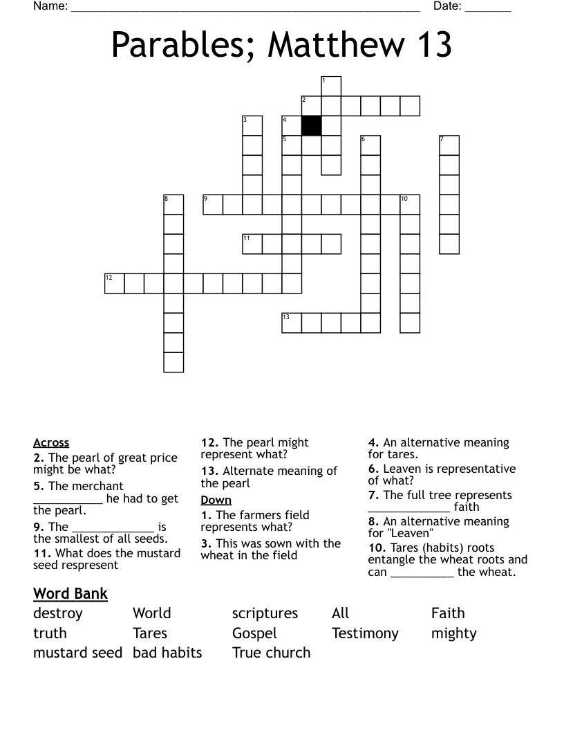 Parables; Matthew 13 Crossword