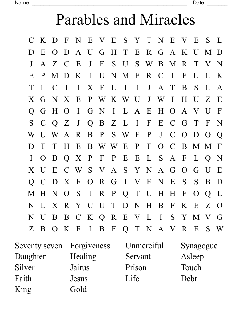 Parables and Miracles Word Search