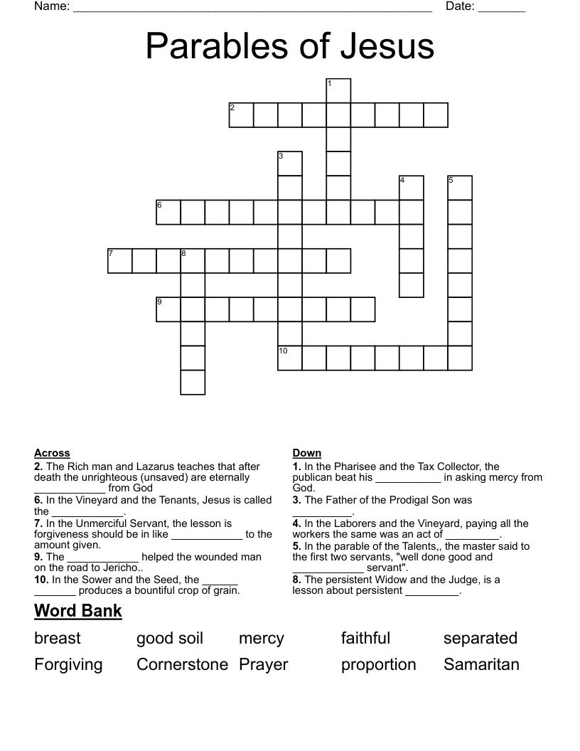 Parables of Jesus Crossword