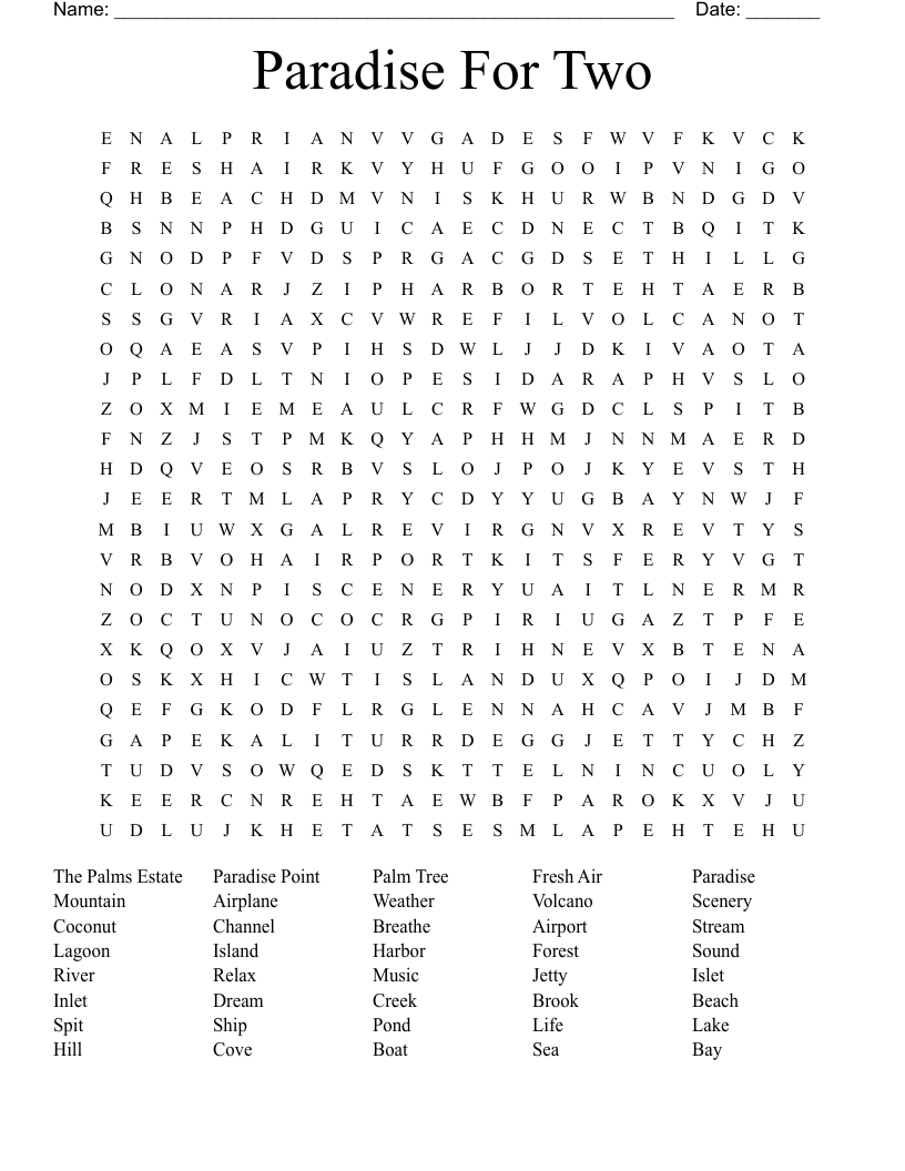 Paradise For Two Word Search