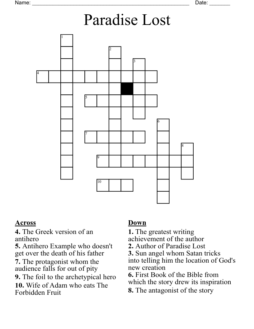 Paradise Lost Crossword