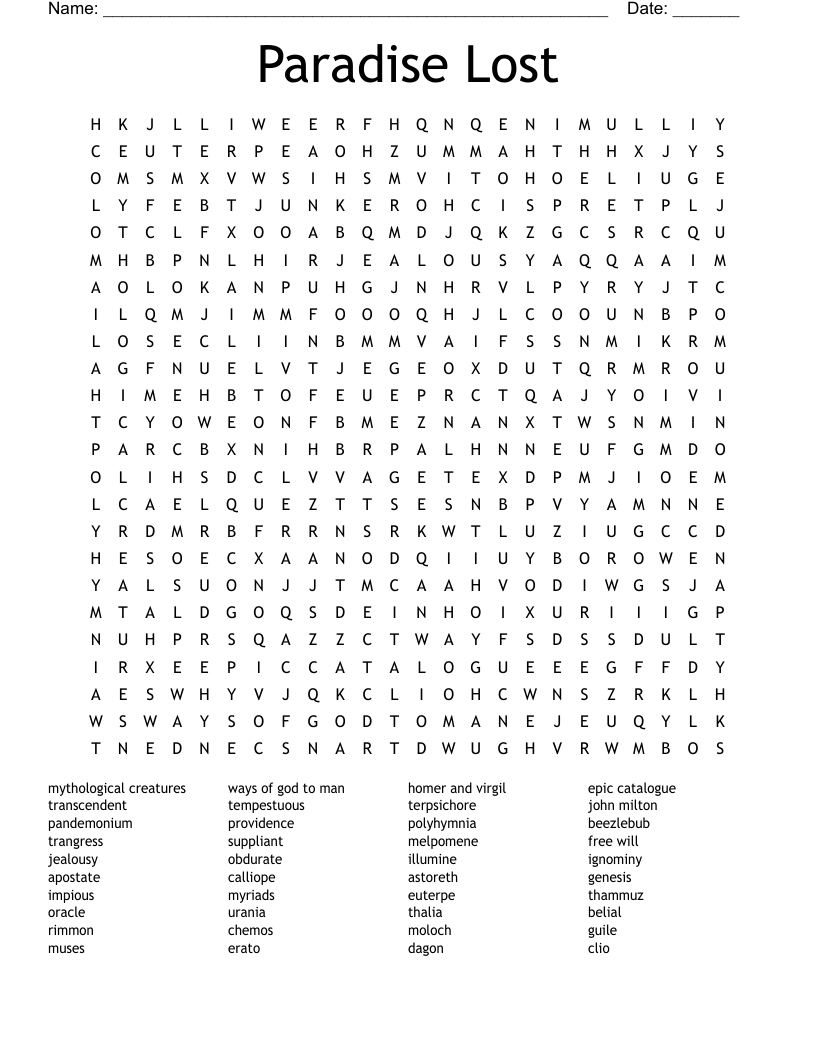 Paradise Lost Word Search