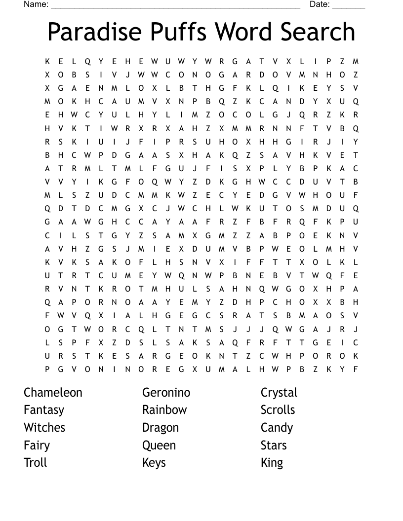 Paradise Puffs Word Search