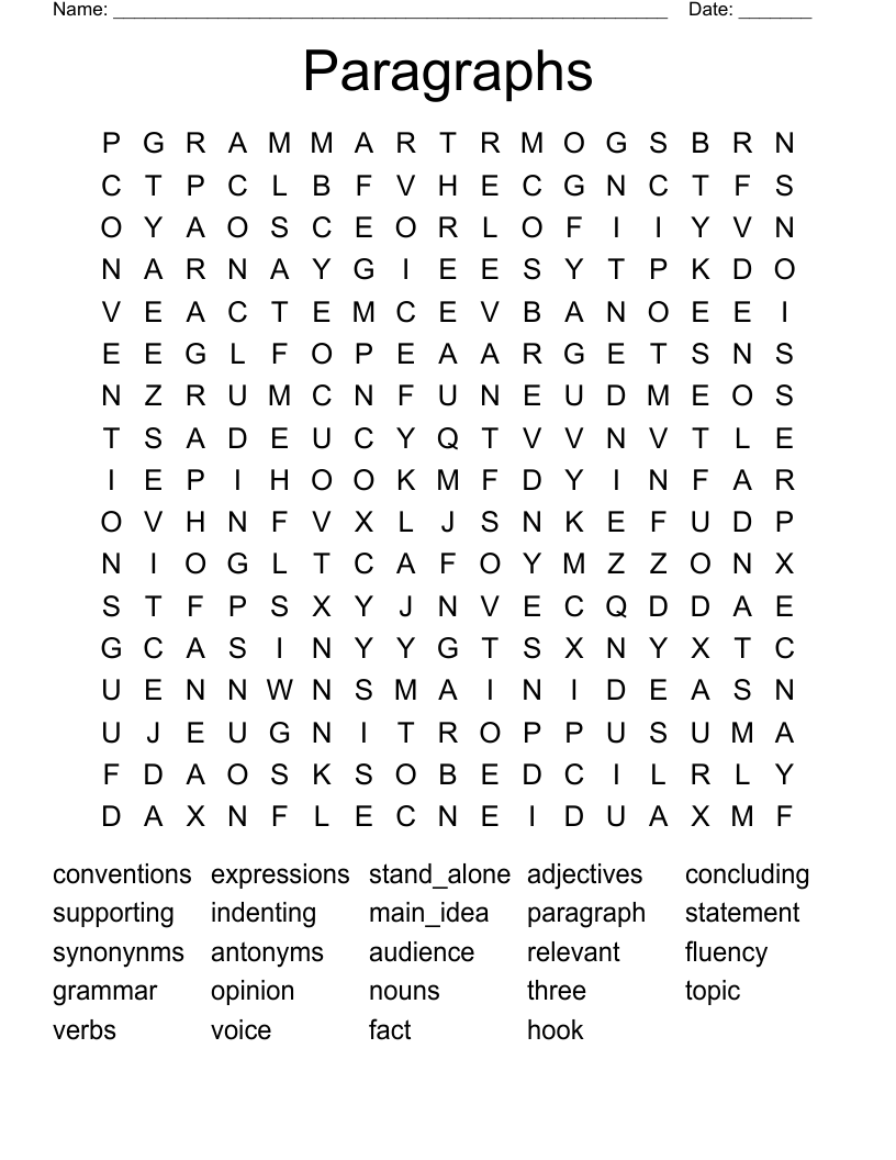 Paragraphs Word Search