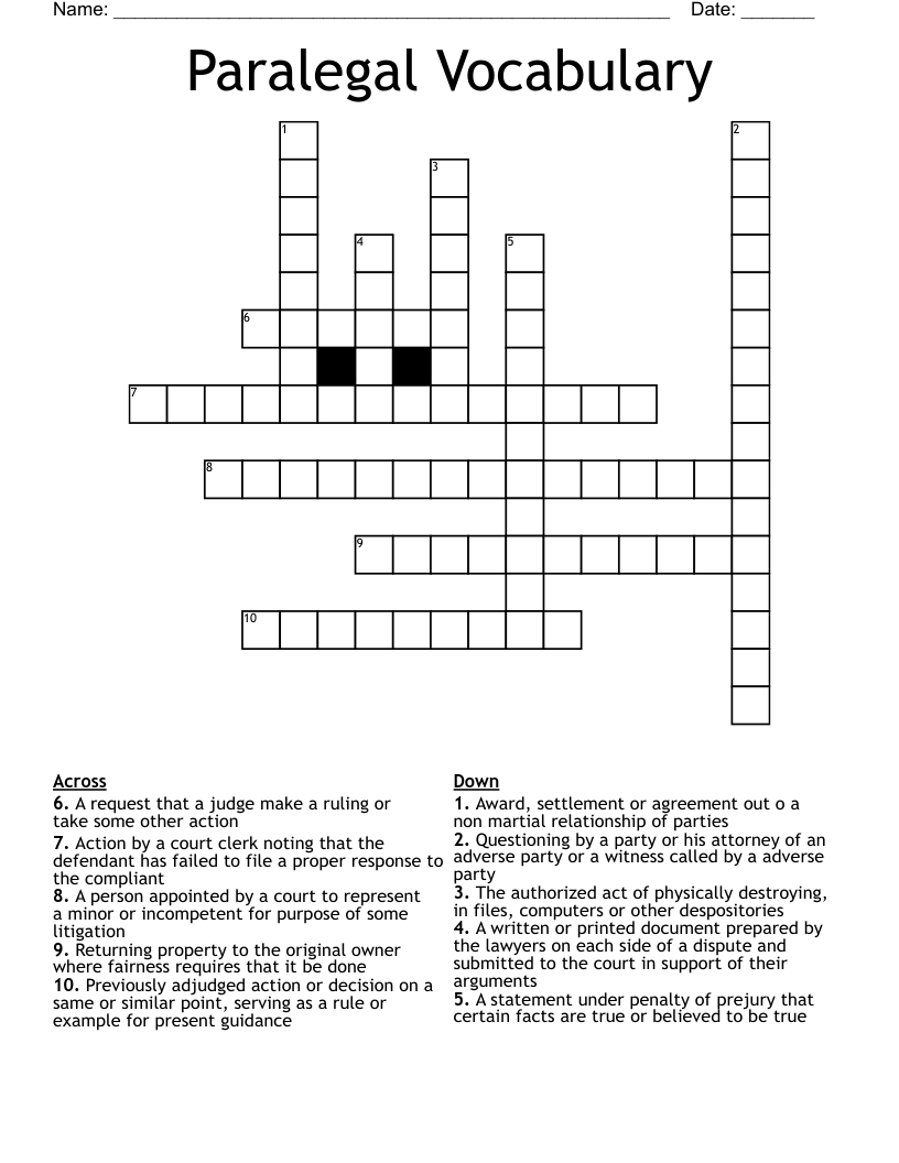 Paralegal Vocabulary Crossword